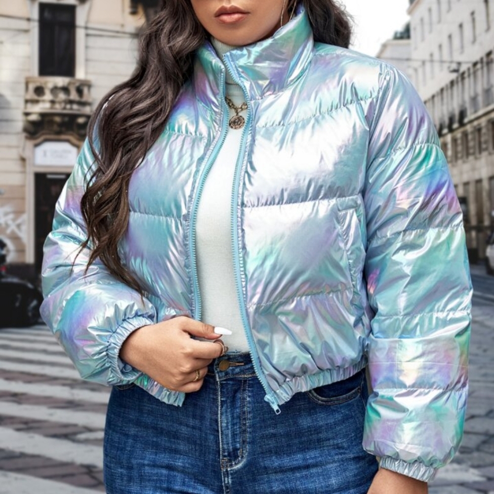 Shein Iridescent Cropped Puffer Jacket